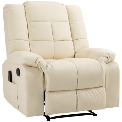 HOMCOM Fotoliu de Masaj Reclinabil Manual 165° cu 8 Puncte de Masaj și Suport pentru Picioare, Fotoliu Relax Tapițat cu Telecomandă, Buzunare Laterale, din Piele PU, Max 160kg, pentru Casă sau Birou, Crem | Aosom Romania