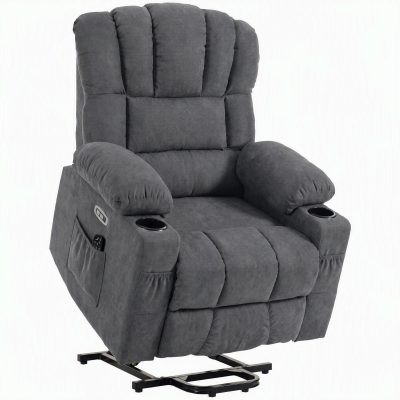 HOMCOM Fotoliu electric cu funcție de ridicare, masaj și încălzire, fotoliu relax pentru seniori, cu arcuri pocket, Gri | Aosom Romania