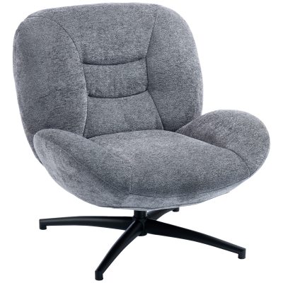 HOMCOM Fotoliu living rotativ, fotoliu lounge cu șezut lat, cotieră integrată, aspect chenille, Gri închis | Aosom Romania