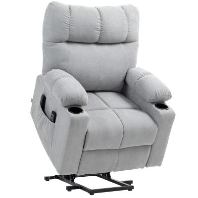 HOMCOM Fotoliu pentru seniori cu funcție de ridicare, funcție de culcare, incl. telecomandă, 144 cm x 91 cm x 88 cm, Gri deschis | Aosom Romania