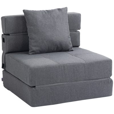 HOMCOM Fotoliu Pliabil Convertibil în Pat Single cu Pernă Inclusă, 70x70x61 cm, Gri | Aosom Romania