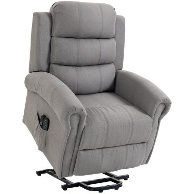 HOMCOM Fotoliu Power-Lift relax cu masaj prin vibrații și funcție de încălzire, fotoliu cu ridicare, port USB, buzunare laterale și telecomandă, Gri deschis | Aosom Romania