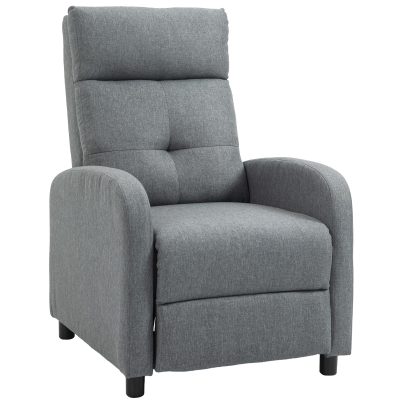 HOMCOM Fotoliu Reclinabil 155° max în Țesătură cu Efect de In Gri cu Suport pentru Picioare, 67x87x98 cm | Aosom Romania