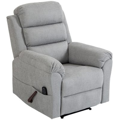 HOMCOM Fotoliu Reclinabil cu Masaj Manual  135°, Încălzire și 8 Puncte de Masaj, Chenille, 87x95x109 cm, Gri Deschis | Aosom Romania