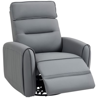 HOMCOM Fotoliu Reclinabil Manual cu Suport pentru Picioare din Material Textil Efect Piele și Bază Rotativă, Gri | Aosom Romania