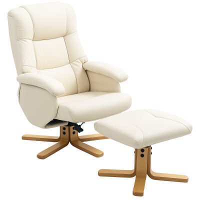 HOMCOM Fotoliu relax cu husă de picioare fotoliu de relaxare pivotant 360° spătar înclinabil încărcare 120 kg crem | Aosom Romania