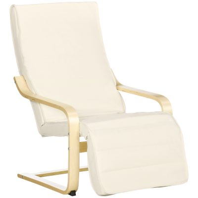 HOMCOM Fotoliu Relax cu Suport pentru Picioare Reglabil în 5 Nivele și Tetieră, 66,5x94x100 cm, Crem | Aosom Romania