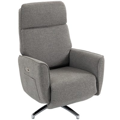 HOMCOM Fotoliu Relax Electric Rotativ 360°, Fotoliu Rabatabil cu Tetieră Reglabilă, Porturi USB, Țesătură Aspect In, Gri | Aosom Romania