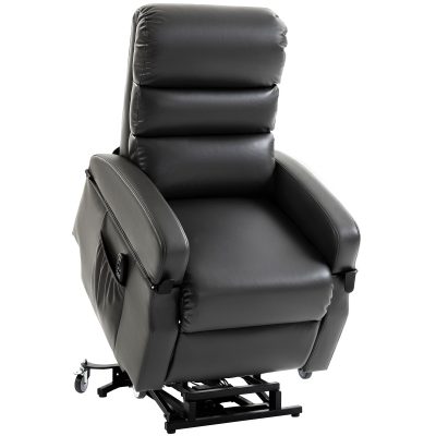 HOMCOM Fotoliu TV cu funcție de ridicare Fotoliu relax electric cu telecomandă, suport pentru picioare, funcție de reclinare, gri închis | Aosom Romania