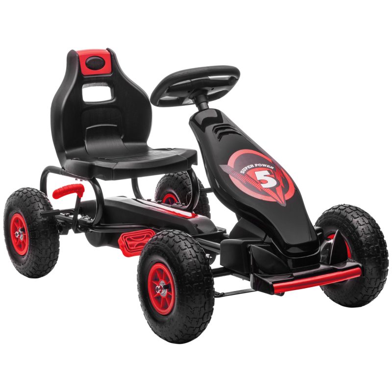 HOMCOM Go Kart pentru Copii 5-12 Ani, cu Pedale, Scaun Ajustabil și Cauciucuri Gonflabile, Frână de Mână și Amortizare Socuri Roșu | Aosom România