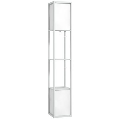 HOMCOM Lampă de Podea Modernă cu 2 Abajururi și 2 Rafturi, Lampă de Podea cu Întrerupător de Picior, 26x26x156 cm, Alb | Aosom Romania