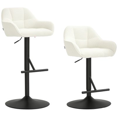 HOMCOM Lot de 2 taburete de bar, scaune de bar, înălțime reglabilă, material textil efect in și bază din oțel, 52,5 x 53 x 86,5-108 cm, crem | Aosom Romania