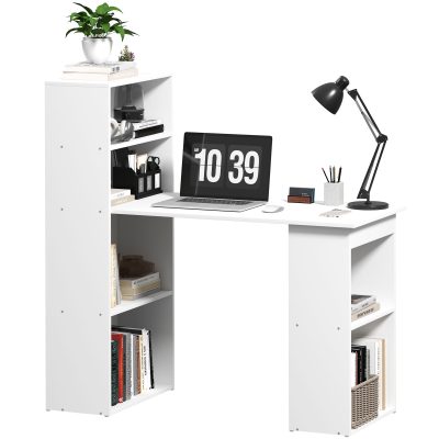 HOMCOM Masa Birou Birou Calculator, 2 Rafturi, 5 Rafturi, 120 cm x 55 cm x 120 cm, Alb | Aosom Romania