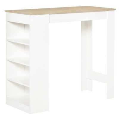 HOMCOM Masă de bar pentru 2 persoane, masă înaltă stand-up cu 4 rafturi deschise, 115x50x102,7cm, alb și lemn natural | Aosom Romania