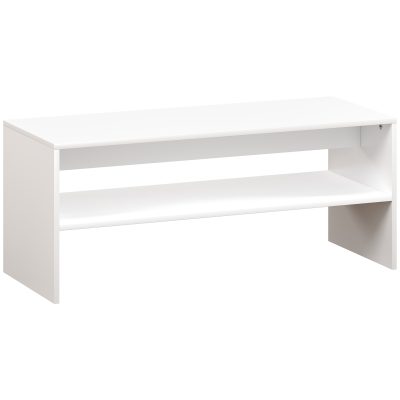 HOMCOM Masă de Cafea Modernă cu 2 Niveluri, cu Raft Deschis și Picioare Antiderapante, 100x40x41,5 cm, Alb | Aosom Romania