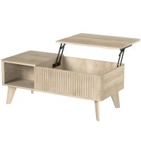 HOMCOM Masă de Cafea Rabatabilă, Compartiment Ascuns, 2 Polițe Deschise, Colțuri Rotunjite, Stil Mid-Century, 100x48x41cm, Stejar | Aosom Romania