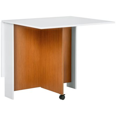 HOMCOM Masă extensibilă pliabilă mobilă cu design modern, 120 cm x 80 cm x 73 cm, Tei + Alb | Aosom Romania