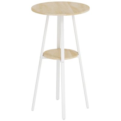HOMCOM Masă Înaltă Rotundă cu Raft, Masă Modernă pentru Bucătărie sau Dining, PAL, Metal, Lemn Natural și Alb | Aosom Romania