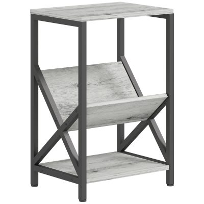 HOMCOM Masă laterală îngustă, măsuță de lângă canapea cu depozitare pe 3 nivele, suport pentru reviste în V, cadru din oțel, 40x30x61cm, gri închis | Aosom Romania