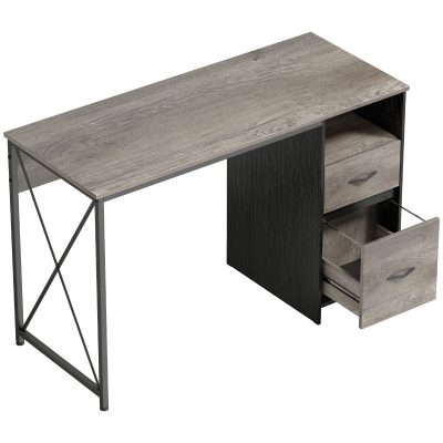 HOMCOM Masă pentru calculator 120x50 cm Birou industrial cu compartiment și 2 sertare pentru birou Gri deschis | Aosom Romania