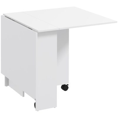 HOMCOM Masă Pliabilă și Extensibilă pentru 4-6 Persoane cu 2 Rafturi și 2 Roți, din Lemn și Metal, 140x80x74 cm, Alb | Aosom Romania