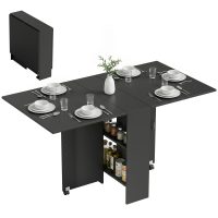 HOMCOM Masă Pliantă din Lemn cu Roți, pentru 4-6 Persoane, 75x140x75 cm, Negru | Aosom Romania