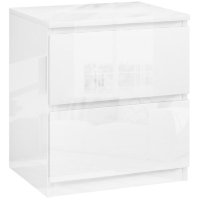 HOMCOM Măsuță de Noapte cu 2 Sertare Măsuță de Noapte pentru Dormitor Sufragerie 40x34x45 cm Alb Lucios | Aosom Romania