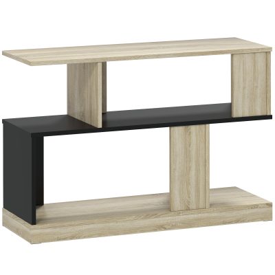 HOMCOM Măsuță laterală în formă de S, măsuță de canapea cu 3 niveluri și rafturi de depozitare, 90 x 30 x 61 cm, efect lemn natural negru | Aosom Romania