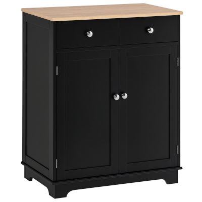 HOMCOM Mobila de depozitare bufet pentru living cu dulapuri, 2 sertare si rafturi reglabile, 68x40,3x85cm, negru si lemn natural | Aosom Romania