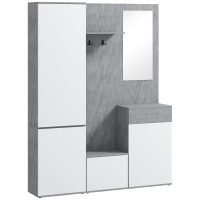 HOMCOM Mobilier 4 în 1 cu Oglindă, Cuiere și Rafturi Interioare Reglabile, Mobilier Multifuncțional, 145x29x184 cm, Gri | Aosom Romania