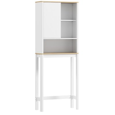 HOMCOM Mobilier de depozitare deasupra toaletei cu ușă canelată, compartimente, poliță reglabilă, 65x25x170cm, alb | Aosom Romania