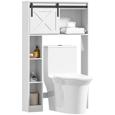 HOMCOM Mobilier de depozitare deasupra toaletei cu ușă glisantă, mobilier raft toaletă, raft reglabil, alb | Aosom Romania