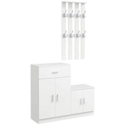 HOMCOM Mobilier de Hol cu Cuier din Lemn, Spațiu de Depozitare și Design Elegant, 100x32x187cm, Alb | Aosom Romania