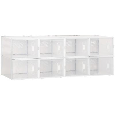 HOMCOM Mobilier pentru Încălțăminte cu Ventilație, 8 Cuburi din Plastic PP, Alb și Transparent, 28x36x21cm, Design Modern | Aosom Romania