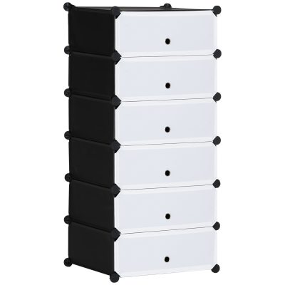 HOMCOM Mobilier pentru incaltaminte modular, 6 cuburi 45x35x17cm din plastic PP si otel, alb | Aosom Romania