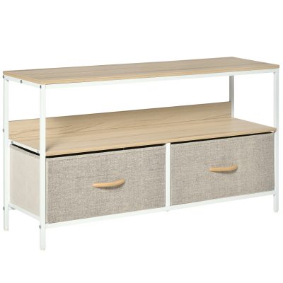 HOMCOM Mobilier pentru Televizor de 47" cu Sertare Pliabile din Material Textil și Raft, 98x29x56 cm, Lemn Natural | Aosom Romania
