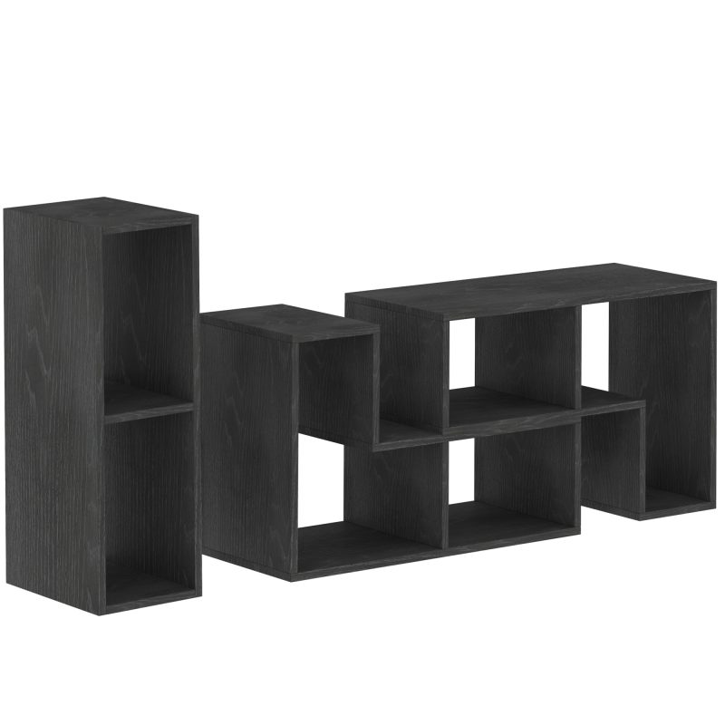 HOMCOM Mobilier TV 75" cu 2 Rafturi în Formă de L și Raft Dreptunghiular, 134-180x30,5x44 cm, Negru | Aosom Romania