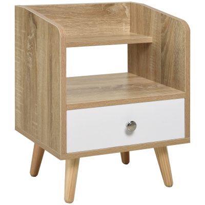 HOMCOM Noptieră cu Sertar și Raft, Mobilier Compact pentru Dormitor sau Sufragerie, Economie Spațiu, Lemn, Alb | Aosom Romania