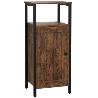 HOMCOM Noptieră în Stil Industrial cu 2 Rafturi Deschise și Raft Interior Reglabil pe 3 Nivele, 34x30x80 cm, Maro Rustic | Aosom Romania