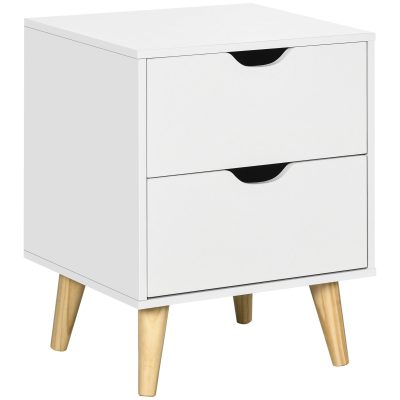 HOMCOM Noptieră masă de noapte cu 2 sertare, stil scandinav pentru dormitor, sufragerie, 40 x 35 x 50,5 cm, alb | Aosom Romania