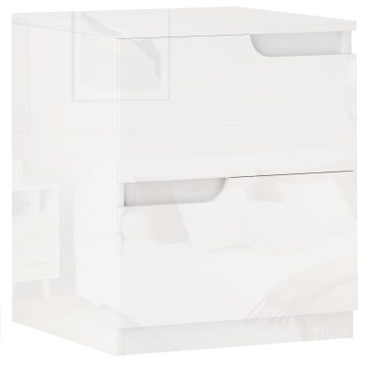 HOMCOM Noptieră Modernă cu 2 Sertare și Design Lucios, Noptieră pentru Dormitor din PAL, 40x40x48 cm, Alb Lucios | Aosom Romania