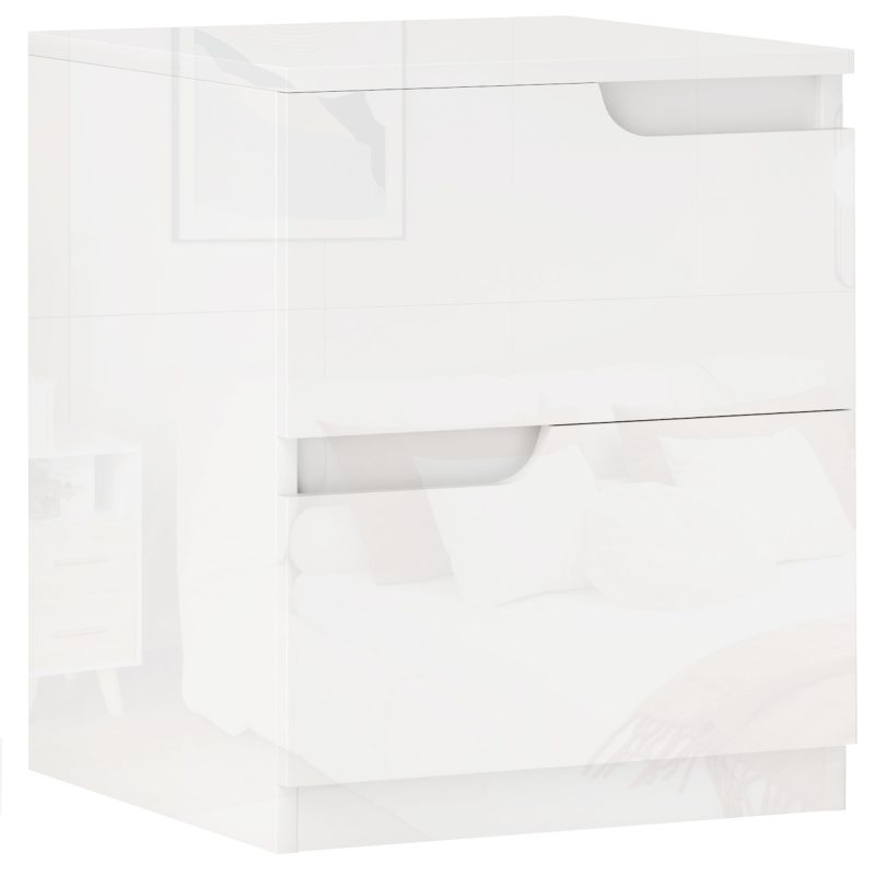 HOMCOM Noptieră Modernă cu 2 Sertare și Design Lucios, Noptieră pentru Dormitor din PAL, 40x40x48 cm, Alb Lucios | Aosom Romania