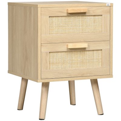 HOMCOM  Noptiera pentru Dormitor cu 2 Sertare, Masuta de cafea in Stil Boho Elegante, 40x40x56cm, Culoare Lemn Natur | Aosom Romania