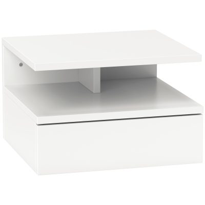 HOMCOM Noptieră Suspendată cu Sertar și Raft Superior din Lemn, 35x32x22,5 cm, Alb | Aosom Romania
