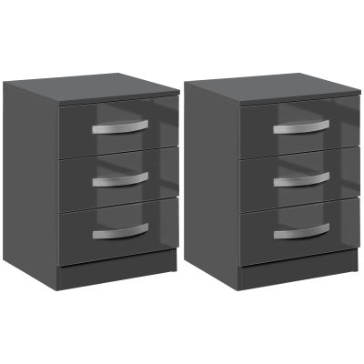 HOMCOM Noptiere, 2 Piese cu 3 Sertare, pentru dormitor si sufragerie Elegant si Modern, 40x36x56cm, Gri | Aosom Romania