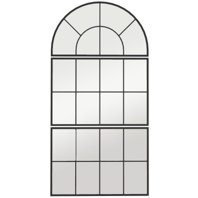 HOMCOM Oglindă de Perete Arcuită în Formă de Fereastră pentru Hol și Sufragerie cu 3 Agățători, 76x43 cm, Negru | Aosom Romania