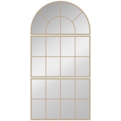 HOMCOM Oglindă de perete arcuită oglindă de perete în formă de fereastră set de 3 piese cadru din metal 76 x 150 cm auriu | Aosom Romania