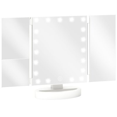 HOMCOM Oglindă Machiaj cu Lumină Mărire 1X/2X/3X Rotație Liberă de 180° 21 LED-uri Comutator Tactil Alb | Aosom Romania