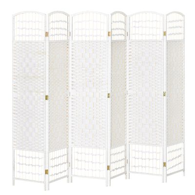 HOMCOM, Paravan interior, 6 panouri pliabile, 242L x 170H cm, lemn de plop, bambus, fibre de hârtie împletită, alb pai | Aosom Romania