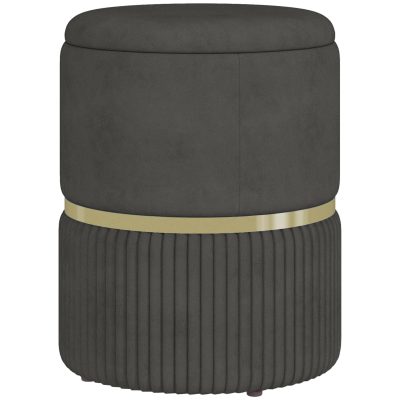 HOMCOM Puf rotund, Taburet tapitat cu spatiu de depozitare, Gri | Aosom Romania